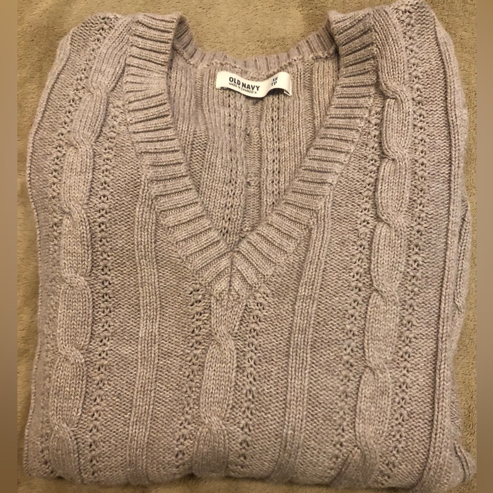 Old Navy Womens Cable Knit Sweater Size XS Classic V-Neck 100% Cotton